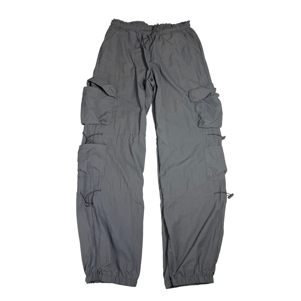 Y2K Grunge Grey Nylon Cargo Pants Techwear Gorpcore Bungee Utility Trousers